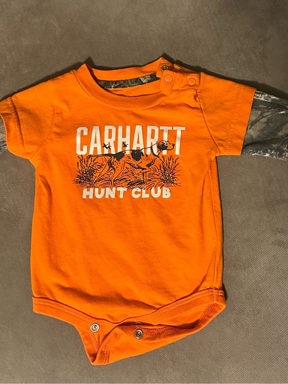 Carhartt Orange Baby Short-Sleeve Bodysuit with Camo Sleeve